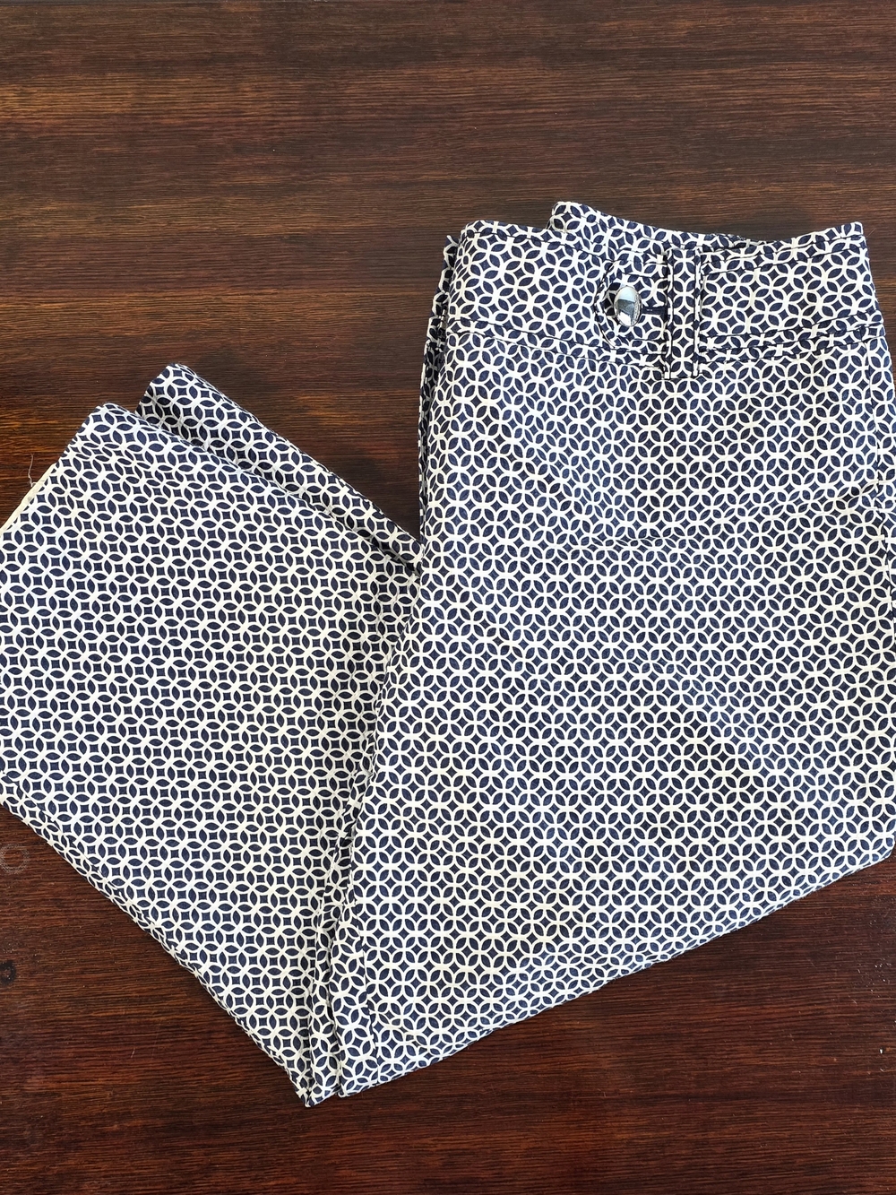 Ann Taylor Margo Women’s Size 8 Navy White Geometric Print Pants